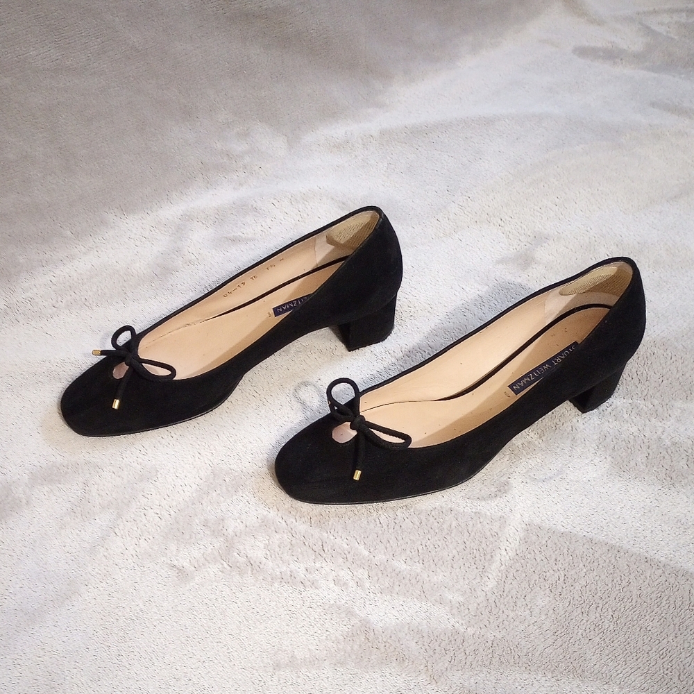 Stuart Weitzman Black Suede Low Heel Block Heel Pumps 7.5 - Picture 2 of 10